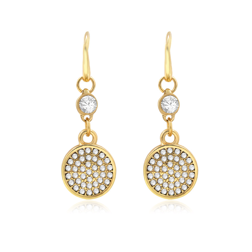 Disc Pave Drop Earrings